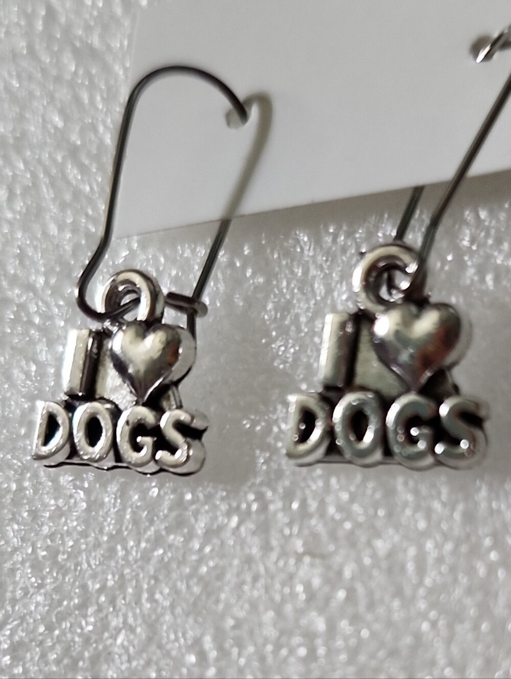 Hand Crafted Silver 'I ♥ DOGS' Dangle Earrings